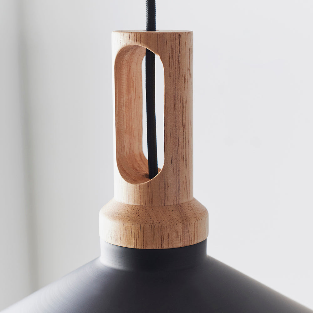 Endon Lighting 61347 Garcia 1Lt Pendant Matt Black & Light Wood