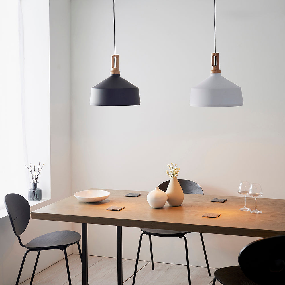 Endon Lighting 61352 Garcia 1Lt Pendant Matt White Paint & Light Wood