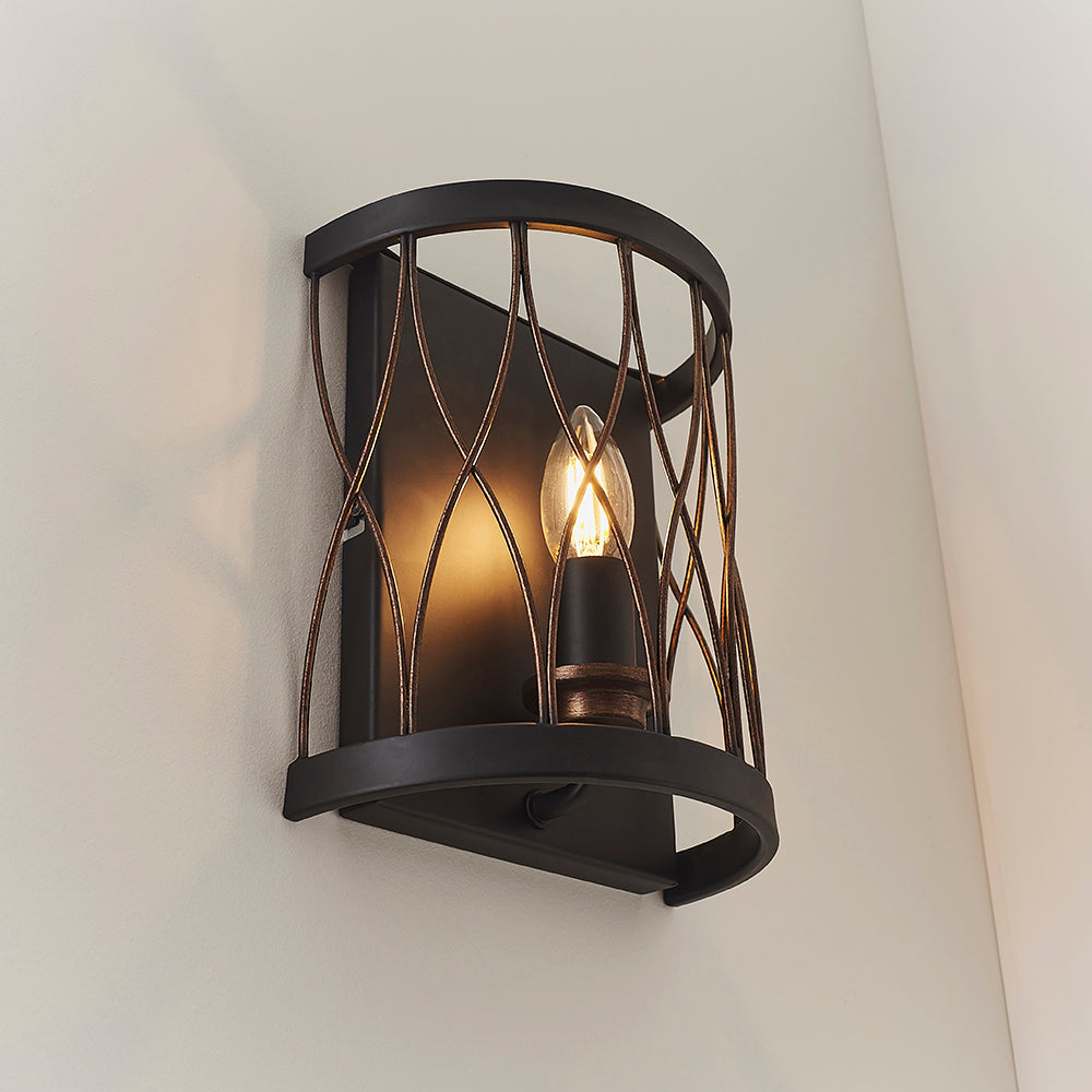 Endon Lighting 61499 Heston 1Lt Wall Matt Black & Rustic Bronze Paint