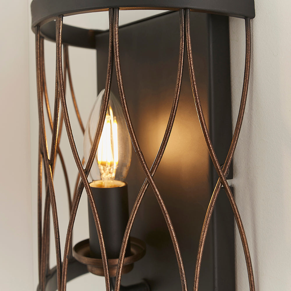 Endon Lighting 61499 Heston 1Lt Wall Matt Black & Rustic Bronze Paint