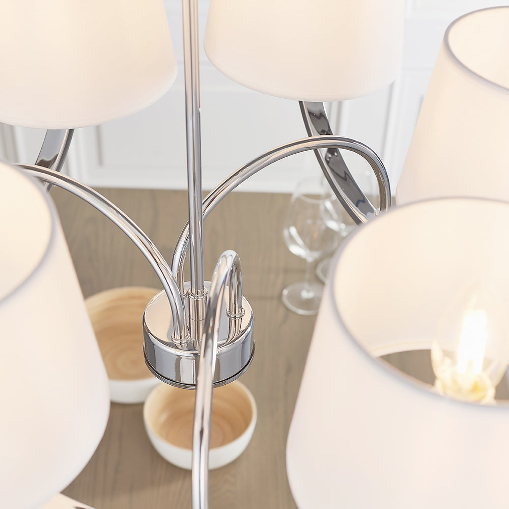 Endon Lighting 61709 Macy 6Lt Pendant Chrome Plate & White Fabric