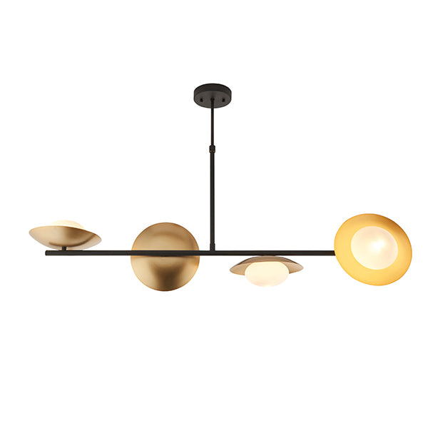 Gold & bronze dish linear pendant with pebble shaped glass