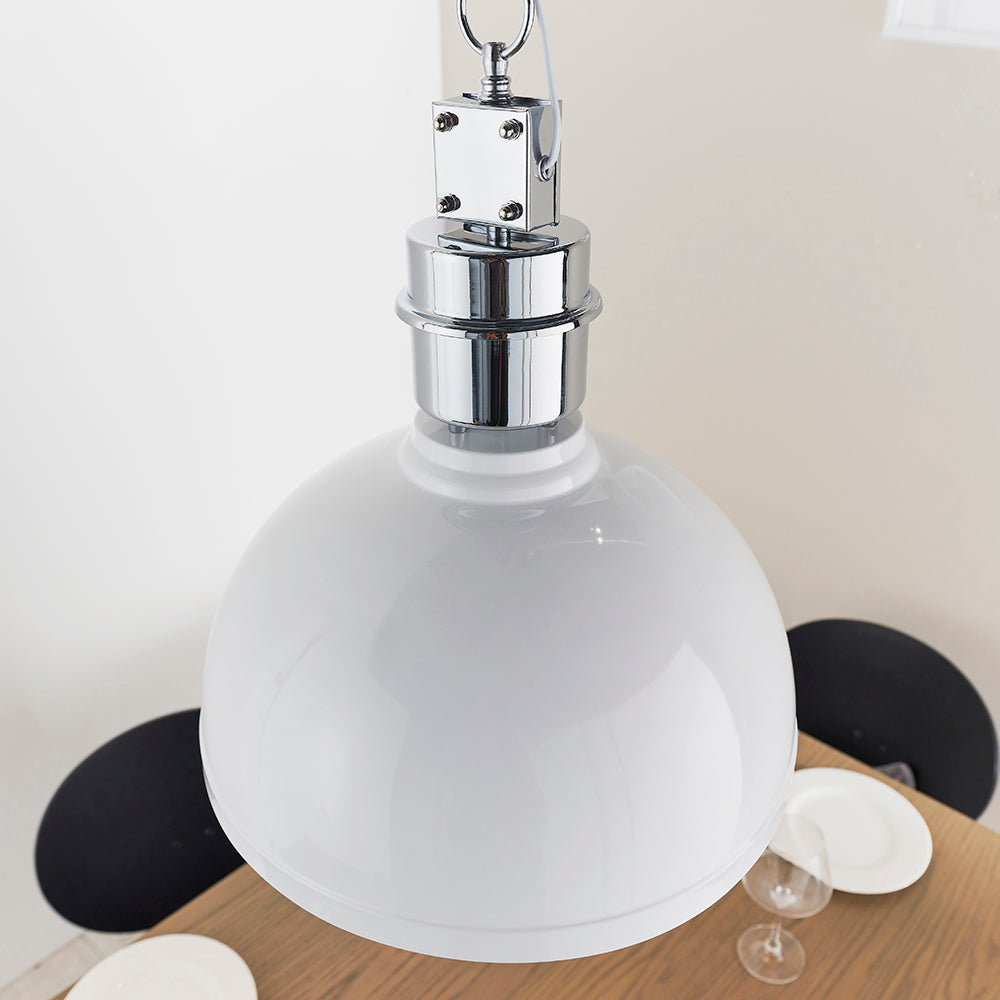 Endon Lighting 67556 Collingham 1Lt Pendant Gloss White & Satin Chrome Plate