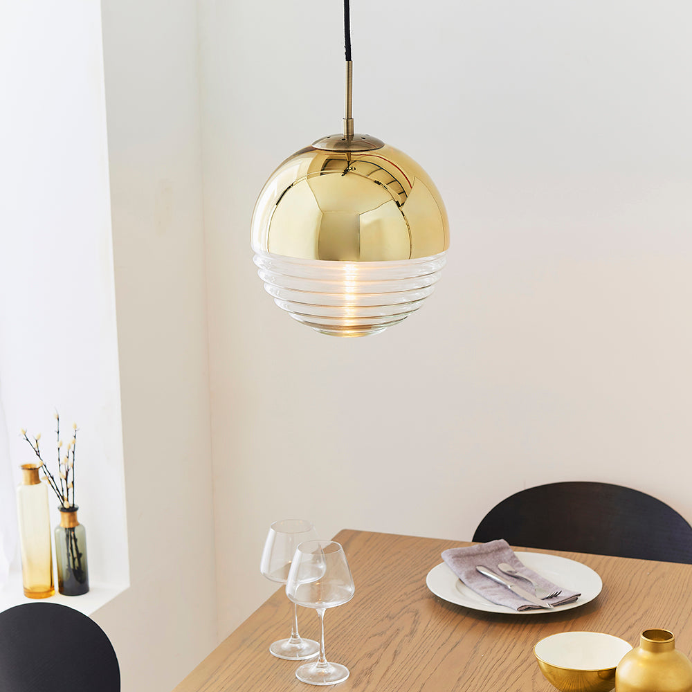 Endon Lighting 68958 Paloma 1Lt Pendant Gold Effect Plate & Clear Ribbed Glass