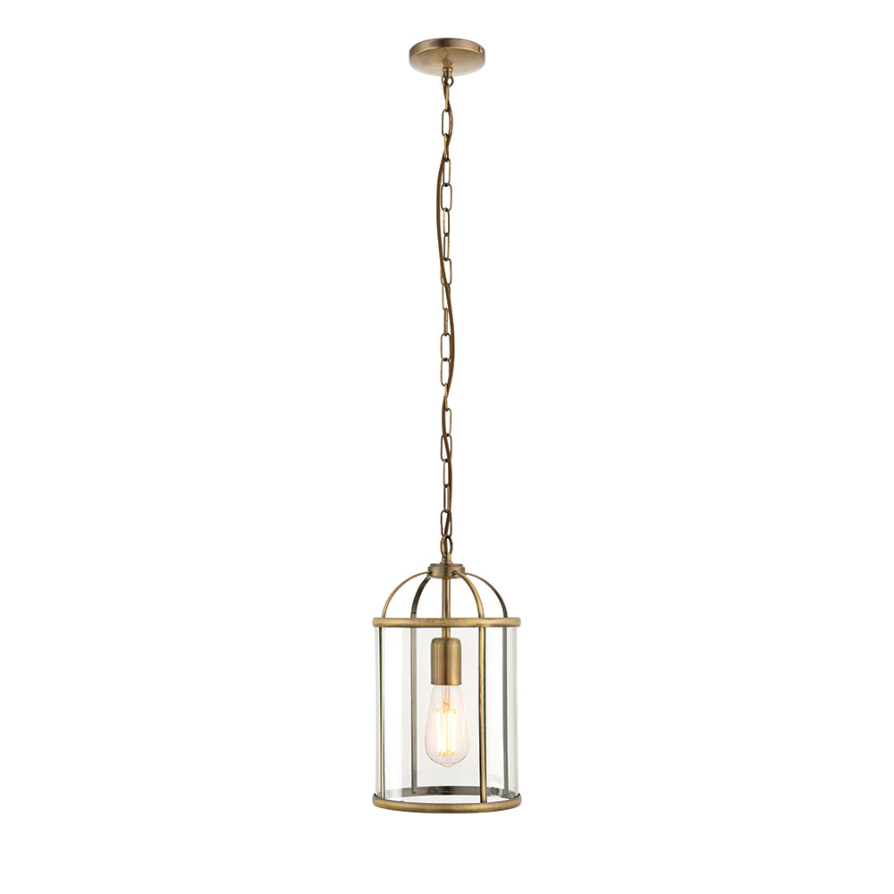Endon Lighting 69454 Lambeth 1Lt Pendant Antique Brass Plate & Clear Glass