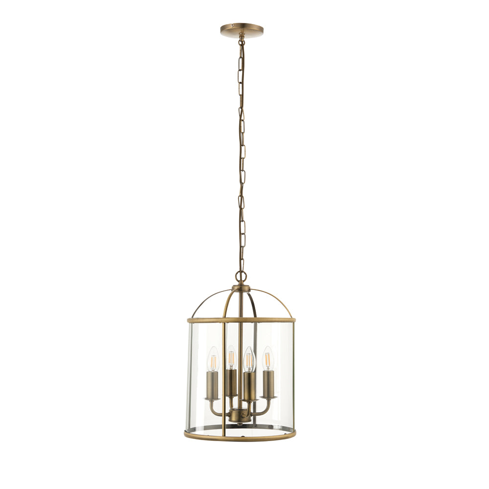 Endon Lighting 69455 Lambeth 4Lt Pendant Antique Brass Plate & Clear Glass