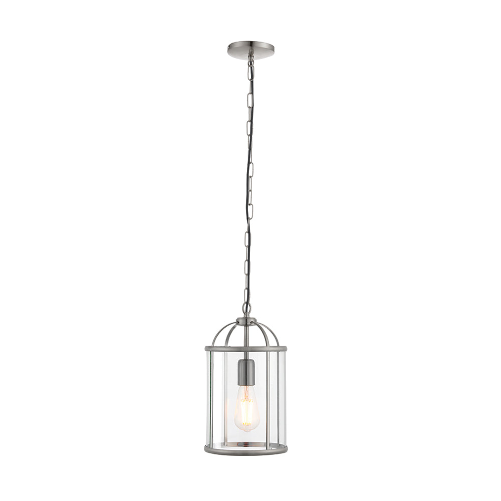 Endon Lighting 70323 Lambeth 1Lt Pendant Satin Nickel Plate & Clear Glass