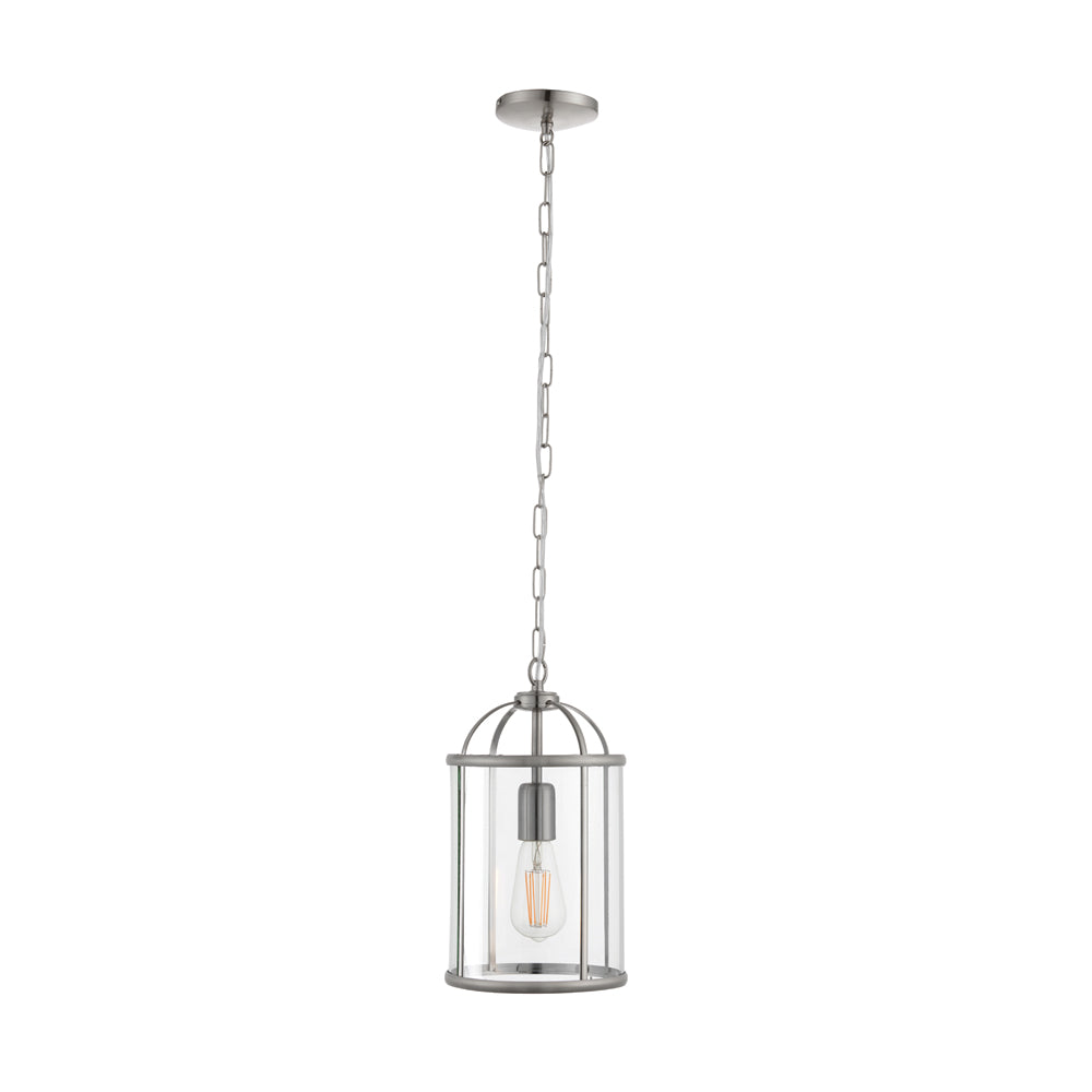 Endon Lighting 70323 Lambeth 1Lt Pendant Satin Nickel Plate & Clear Glass