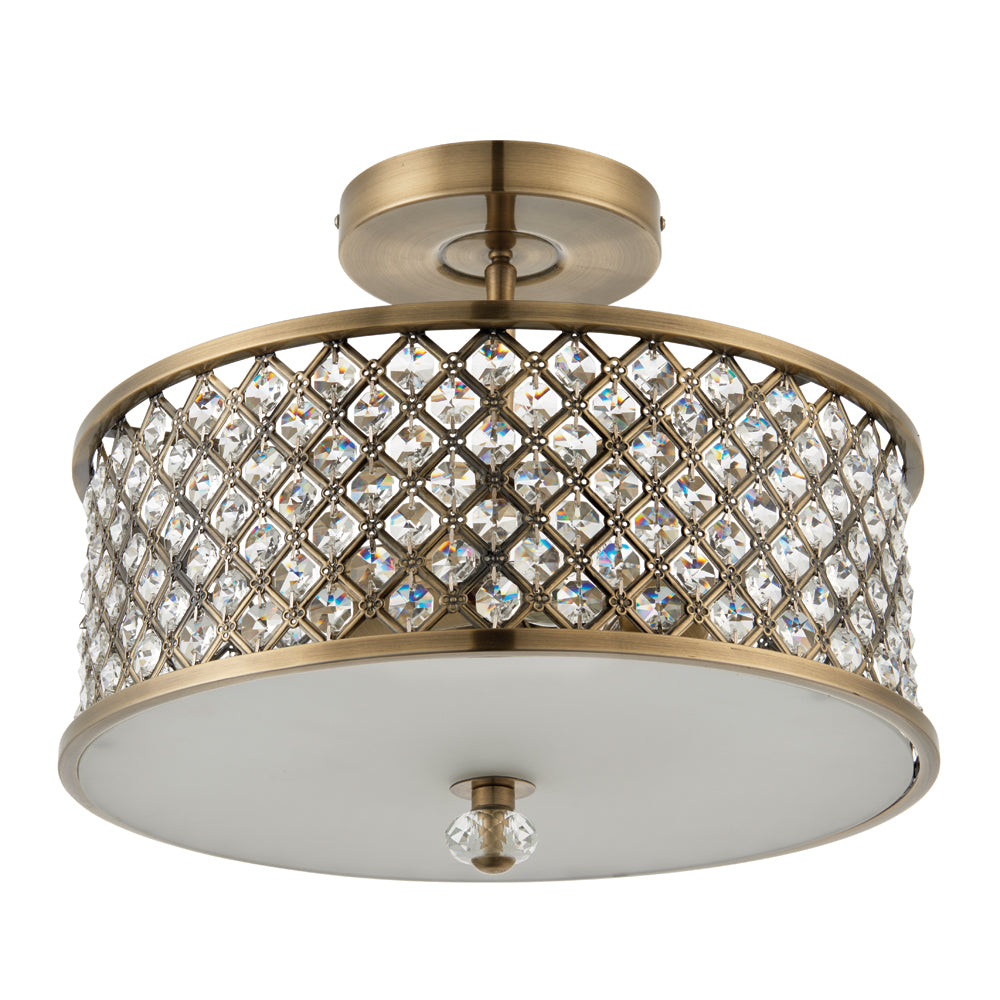Endon Lighting 70558 Hudson 3Lt Flush Antique Brass Plate & Clear Crystal