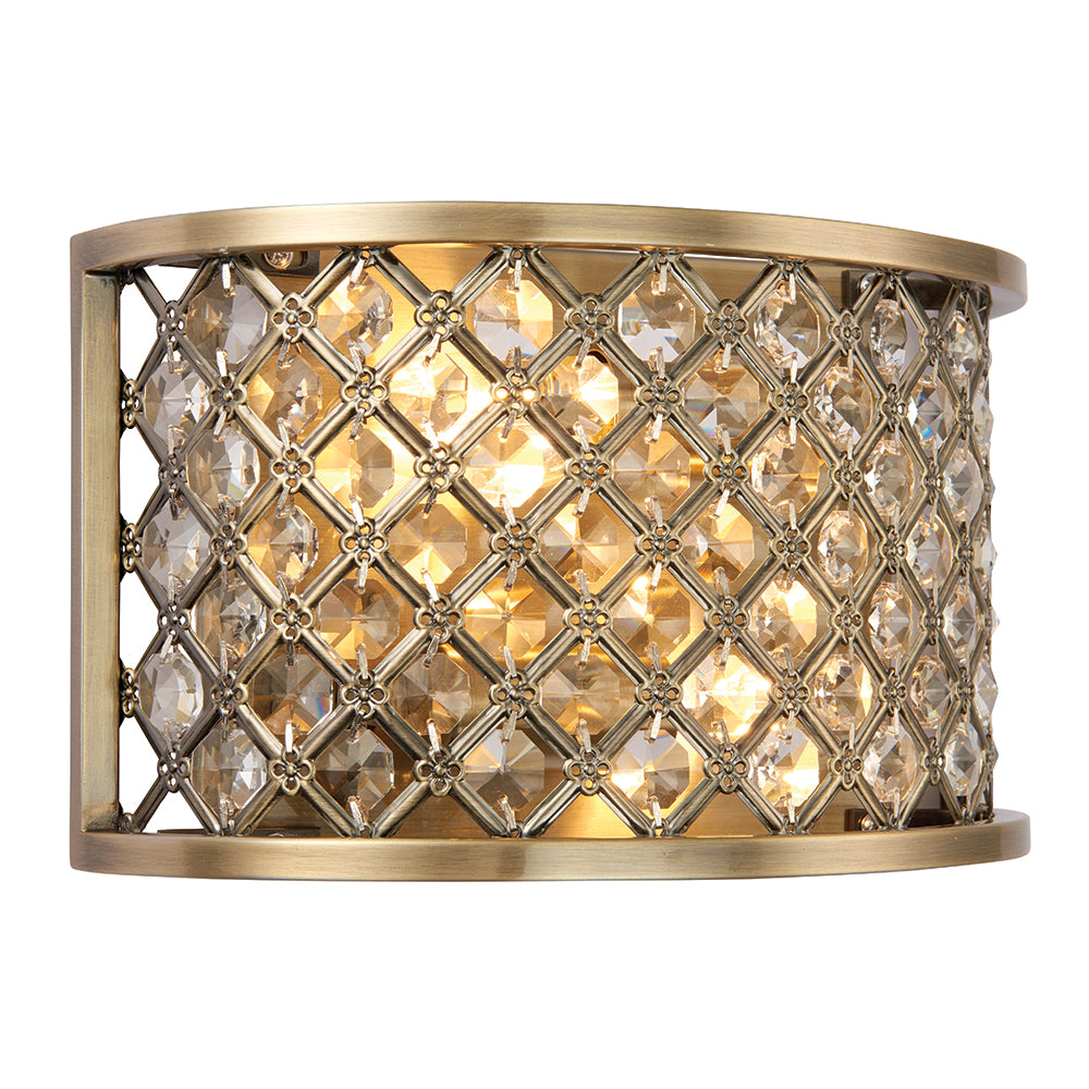 Endon Lighting 70559 Hudson 2Lt Wall Antique Brass Plate & Clear Crystal