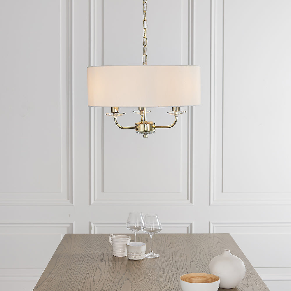 Endon Lighting 70560 Nixon 3Lt Pendant Brass Plate & Vintage White Fabric