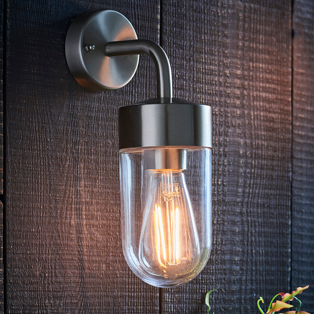 Endon Lighting 71184 North 1Lt Wall Brushed Stainless Steel & Clear Glass