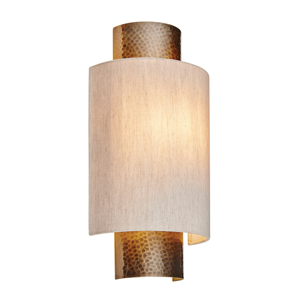 Endon Lighting 71308 Indara 1Lt Wall Hammered Bronze Plate & Natural Linen Mix Fabric