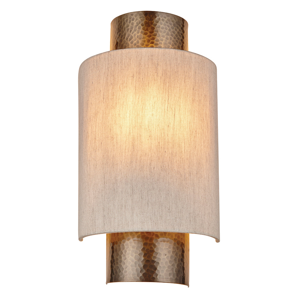 Endon Lighting 71308 Indara 1Lt Wall Hammered Bronze Plate & Natural Linen Mix Fabric