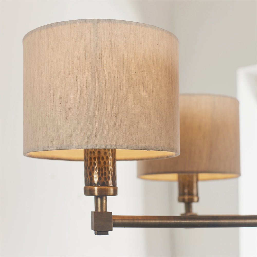 Endon Lighting 71345 Indara 5Lt Pendant Hammered Bronze Plate & Natural Linen Mix Fabric