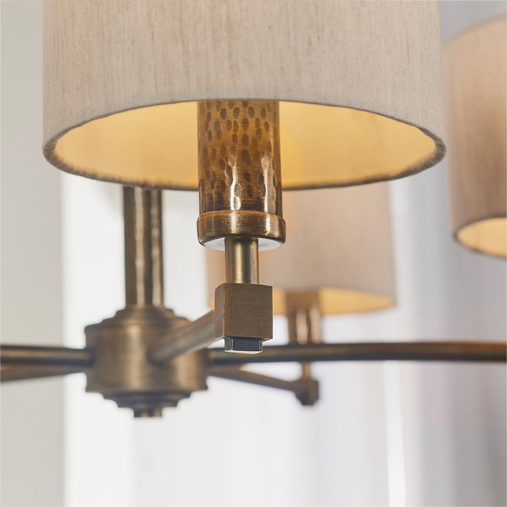 Endon Lighting 71345 Indara 5Lt Pendant Hammered Bronze Plate & Natural Linen Mix Fabric