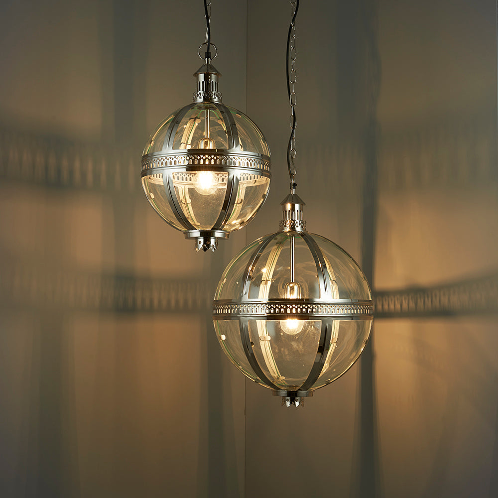 Endon Lighting 73109 Vienna 1Lt Pendant Bright Nickel Solid Brass Plated & Clear Glass