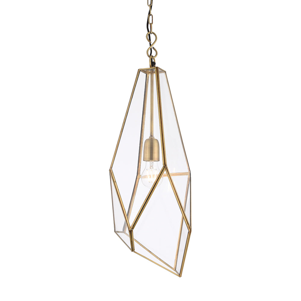 Endon Lighting 73117 Avery 1Lt Pendant Antique Brass Plate & Clear Glass