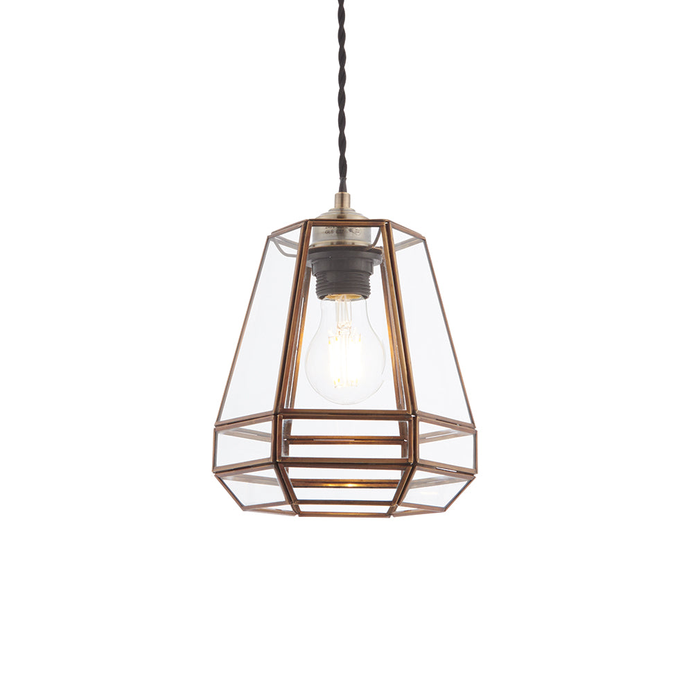 Endon Lighting 73287 Stockheld 1Lt Pendant Antique Solid Brass & Clear Glass