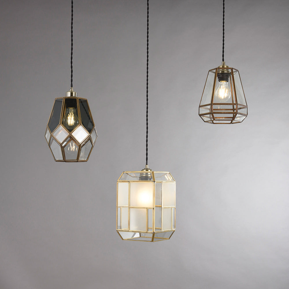 Endon Lighting 73287 Stockheld 1Lt Pendant Antique Solid Brass & Clear Glass