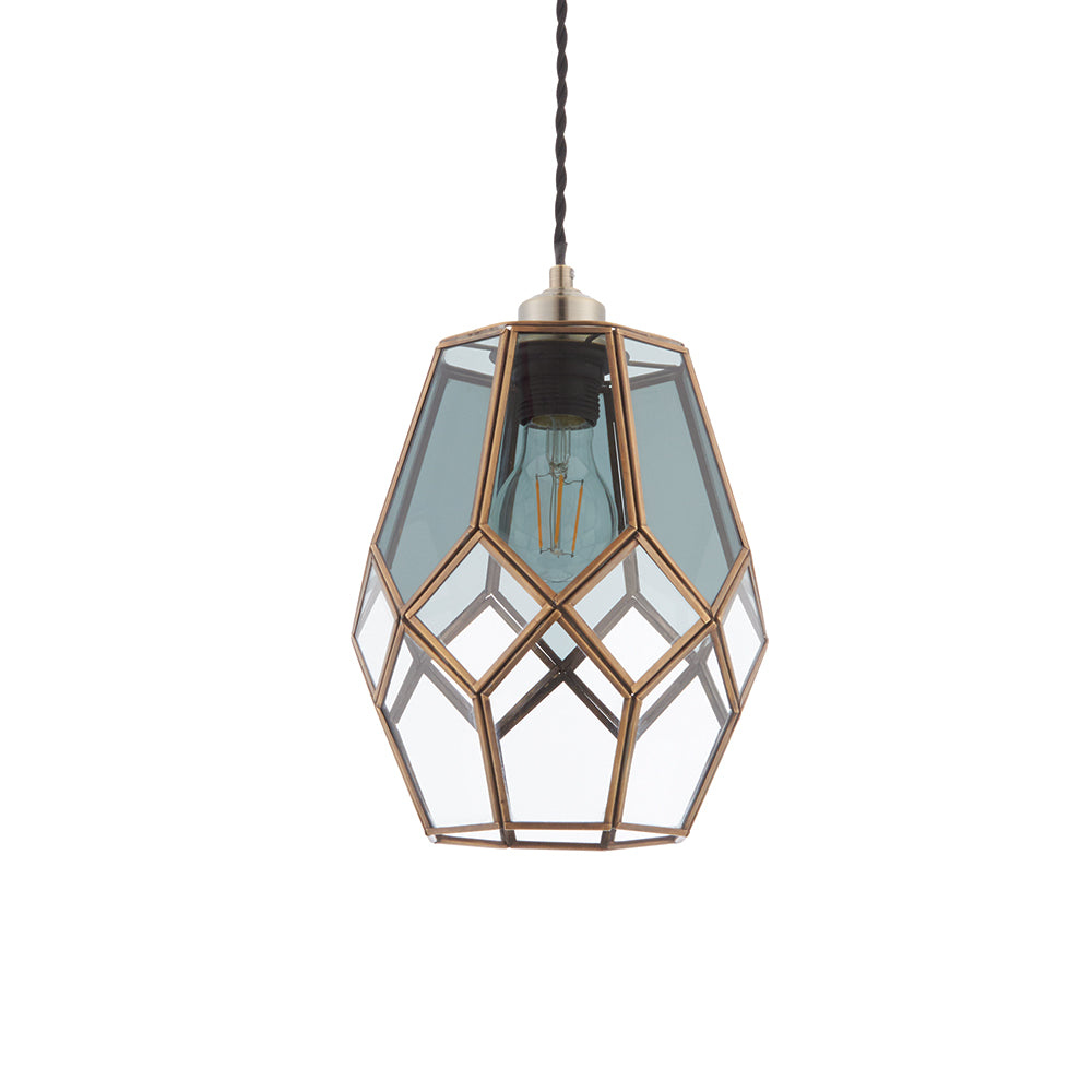 Endon Lighting 73296 Ripley 1Lt Pendant Antique Solid Brass & Clear/Smoked Glass