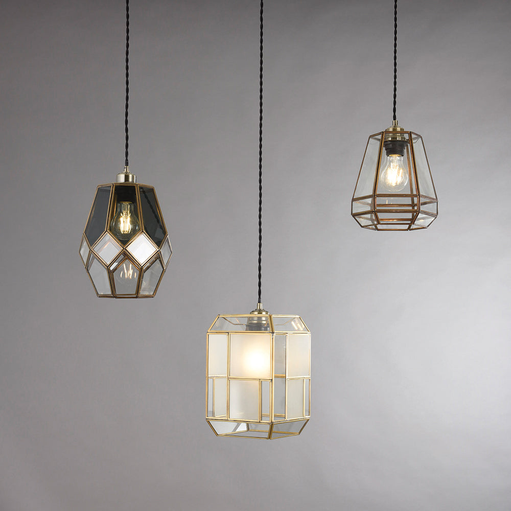 Endon Lighting 73300 Chatsworth 1Lt Pendant Solid Brass & Clear/Frosted Glass