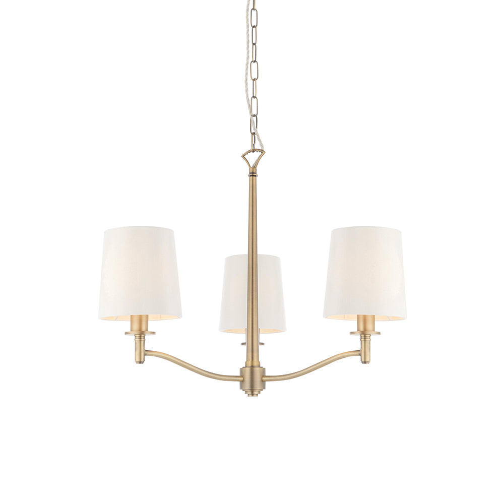 Endon Lighting 73411 Ortona 3Lt Pendant Matt Antique Brass Plate & Vintage White Fabric