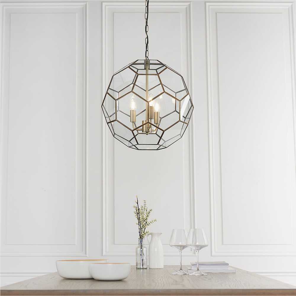 Endon Lighting 73560 Miele 3Lt Pendant Antique Brass Plate & Clear Glass