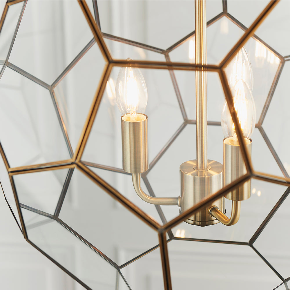 Endon Lighting 73560 Miele 3Lt Pendant Antique Brass Plate & Clear Glass