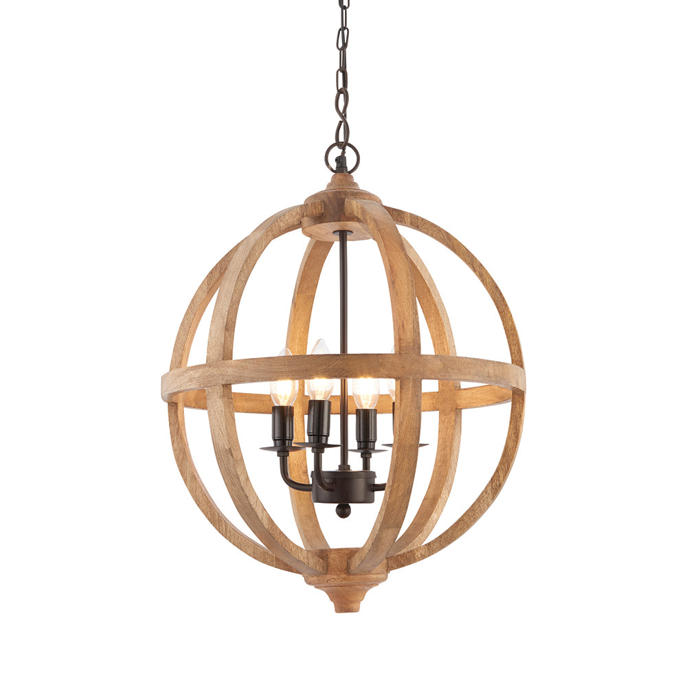Endon Lighting 73575 Toba 4Lt Pendant Mango Wood & Dark Bronze Paint