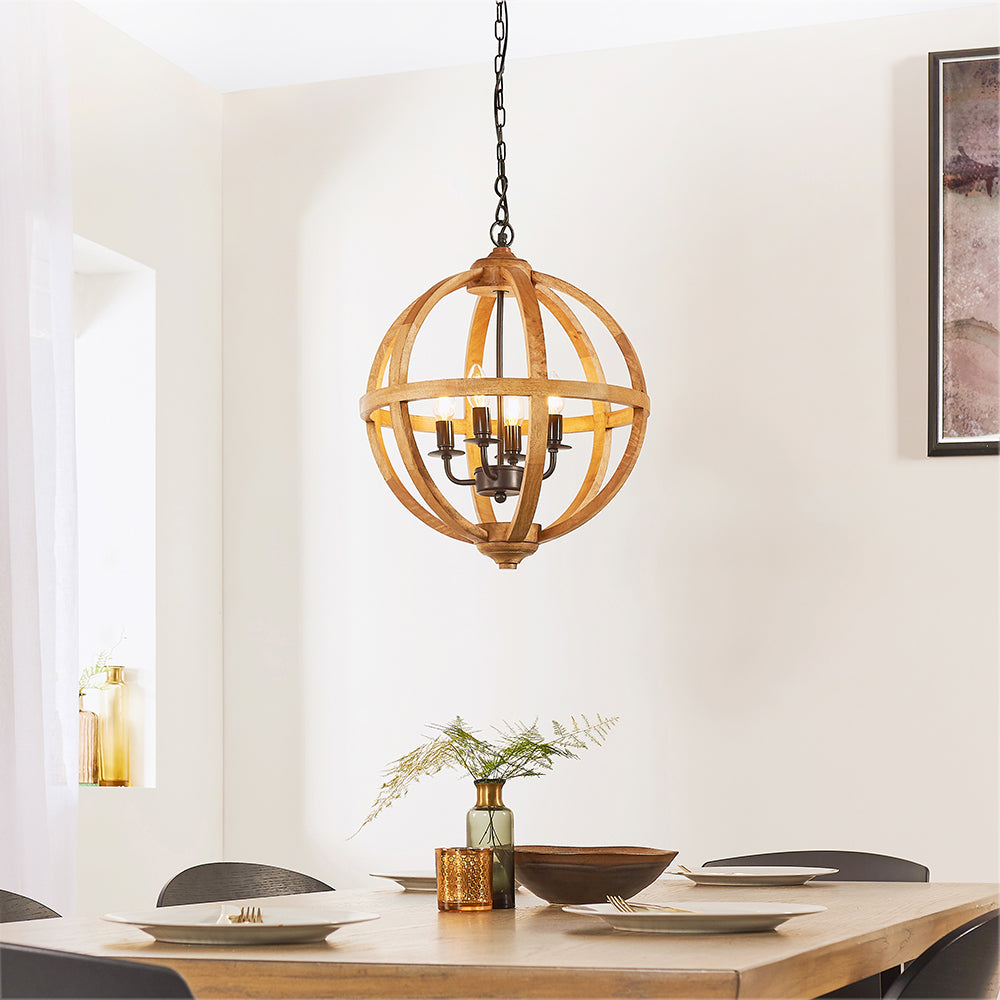 Endon Lighting 73575 Toba 4Lt Pendant Mango Wood & Dark Bronze Paint