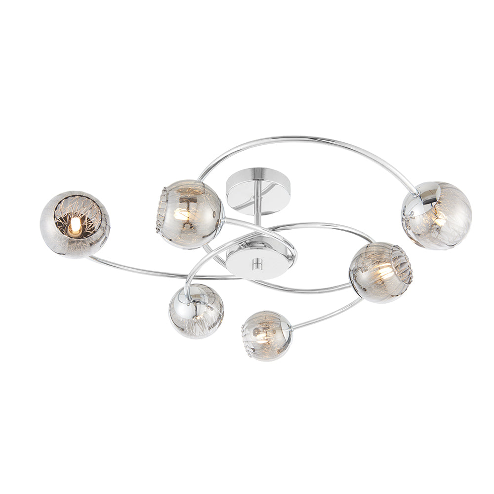 Endon Lighting 73582 Aerith 6Lt Semi Flush Chrome Plate & Smoked Mirror Glass