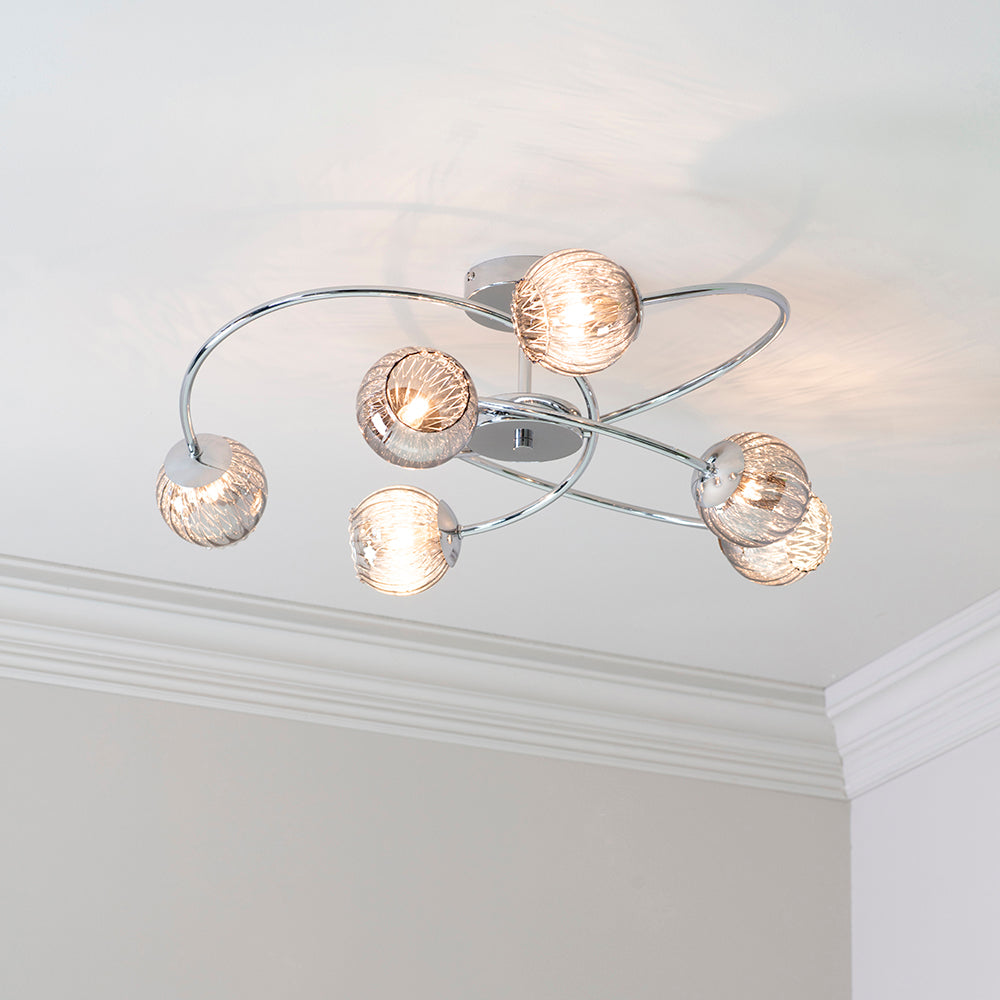 Endon Lighting 73582 Aerith 6Lt Semi Flush Chrome Plate & Smoked Mirror Glass