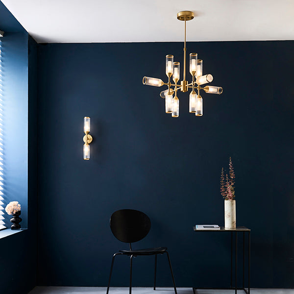 Ribbed and frosted glass satin brass pendant