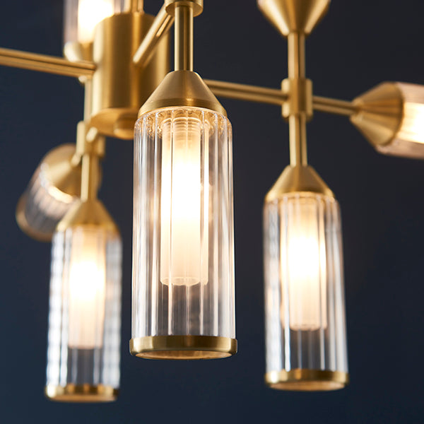 Ribbed and frosted glass satin brass pendant