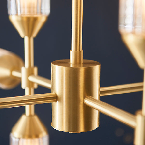 Ribbed and frosted glass satin brass pendant