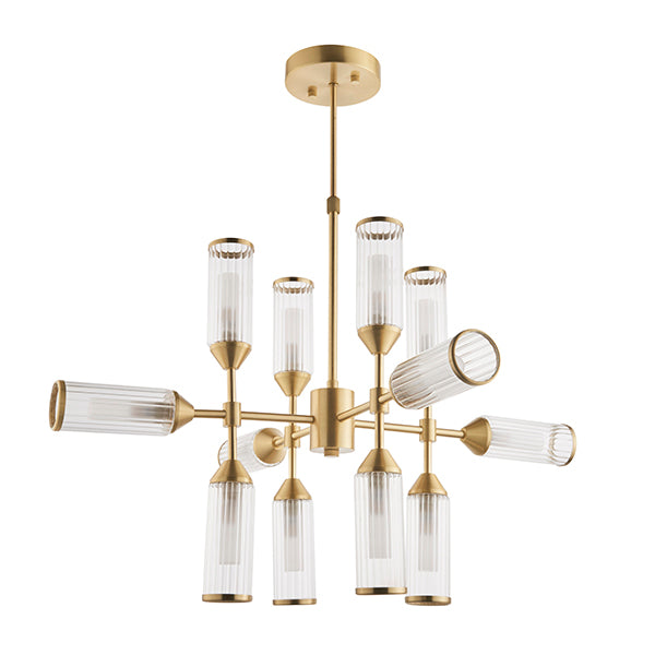 Ribbed and frosted glass satin brass pendant