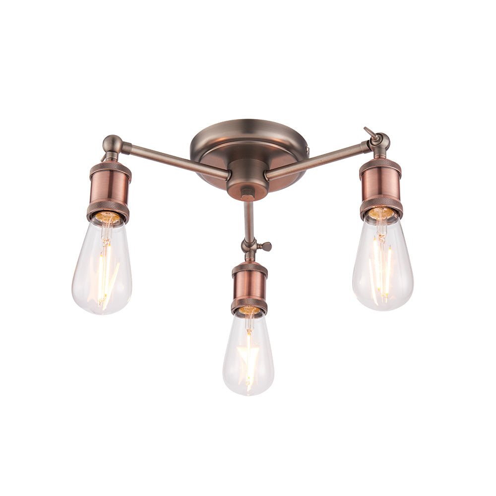 Endon Lighting 76124 Hal 3Lt Semi Flush Aged Pewter & Aged Copper Plate