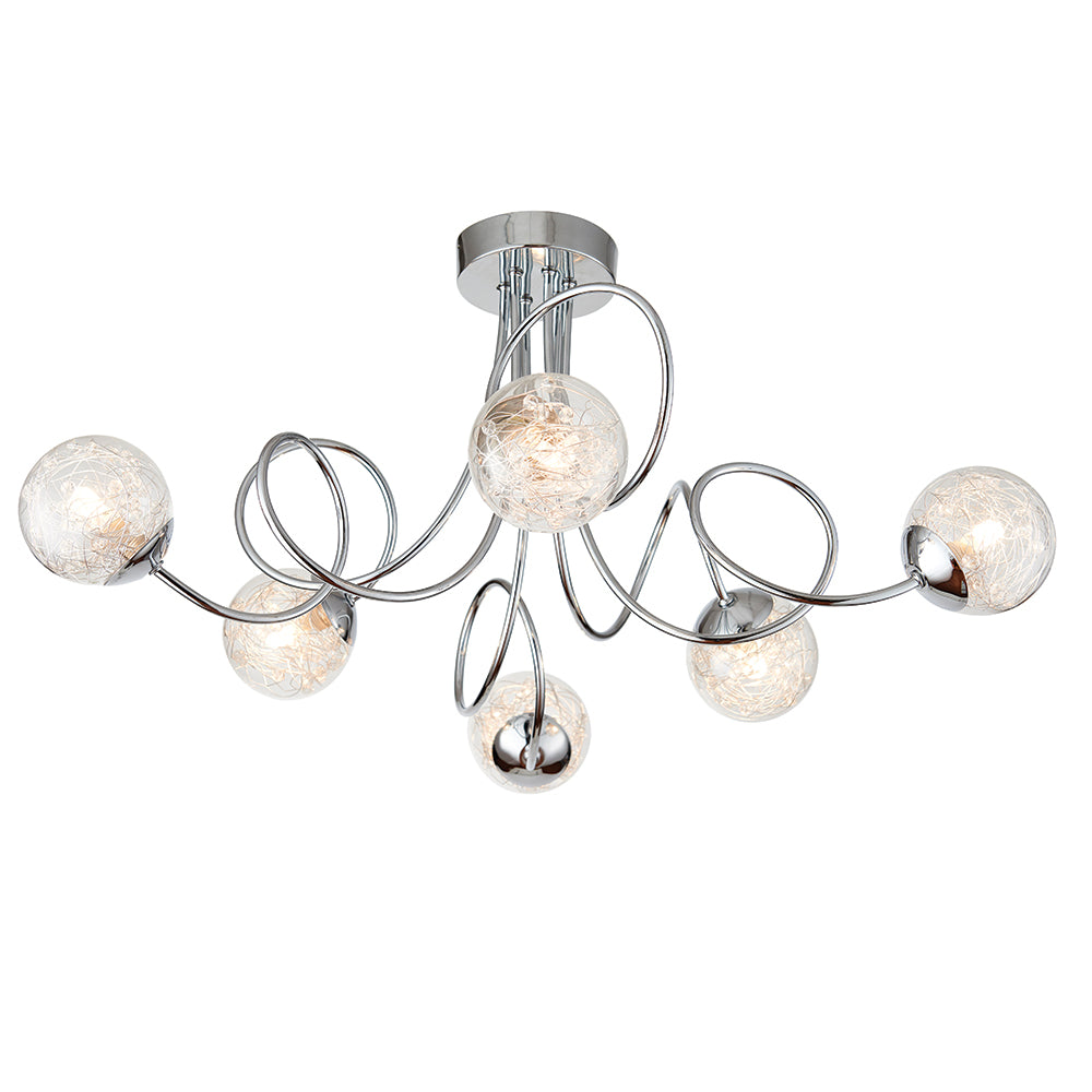 Endon Lighting 76349 Auria 6Lt Semi Flush Chrome Plate With Clear Glass & Chrome Wire