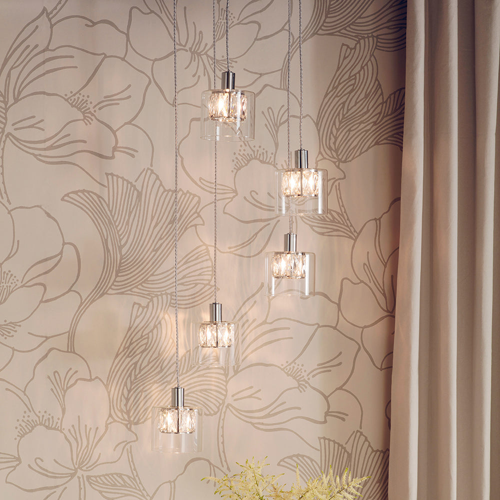 Endon Lighting 76520 Verina 5Lt Pendant Chrome Plate & Clear Glass