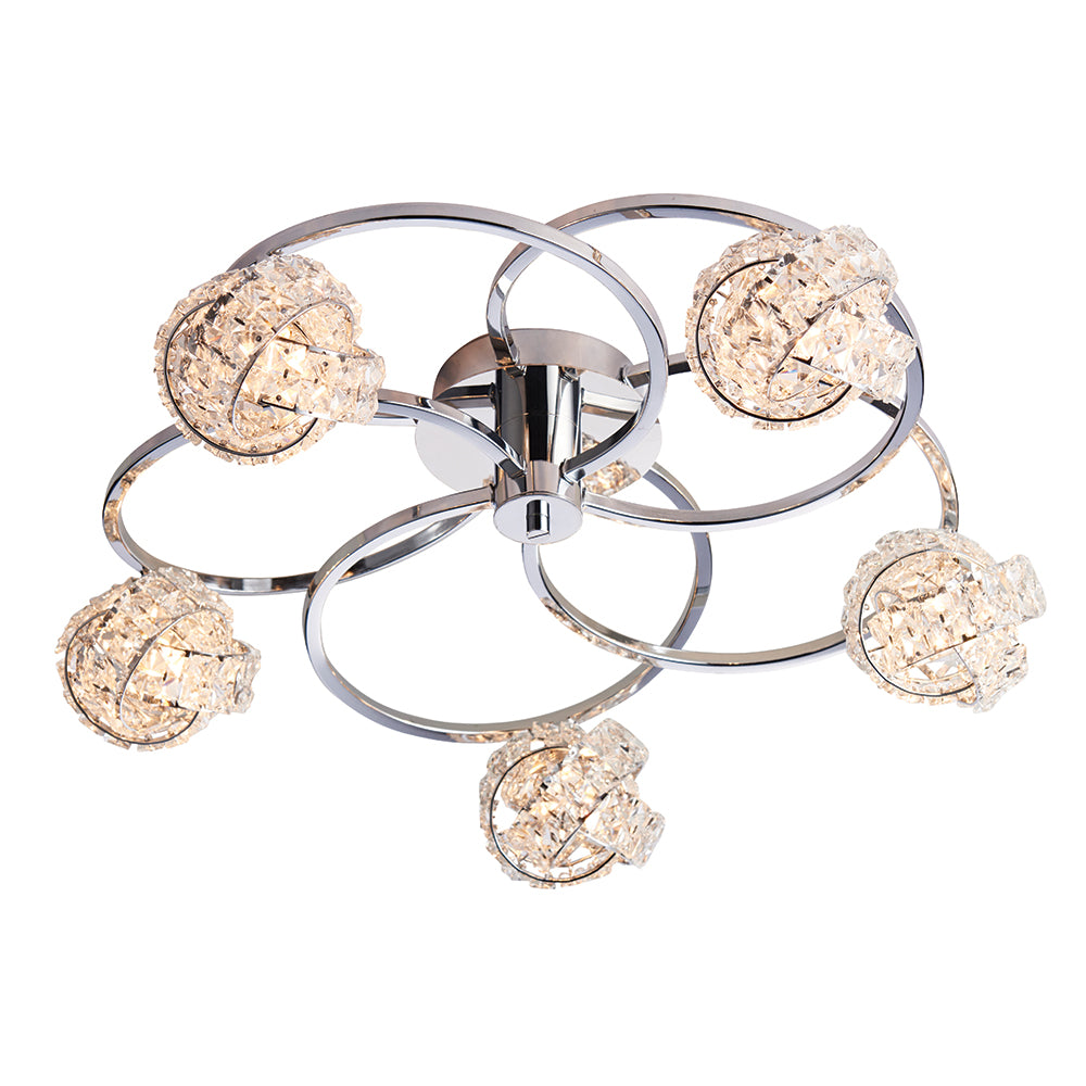 Endon Lighting 76595 Talia 5Lt Semi Flush Chrome Plate & Clear Crystal