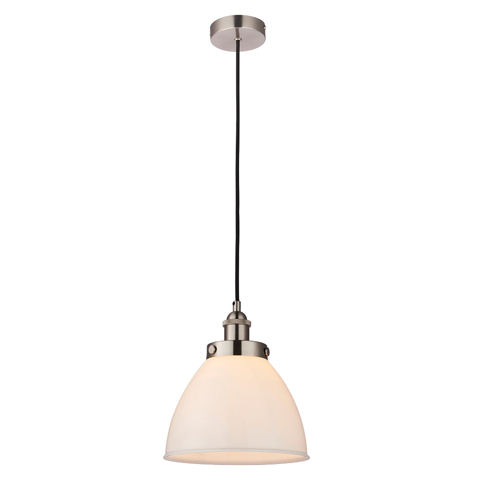 Endon Lighting 76758 Rowan 1Lt Pendant Satin Nickel Plate & Opal Glass