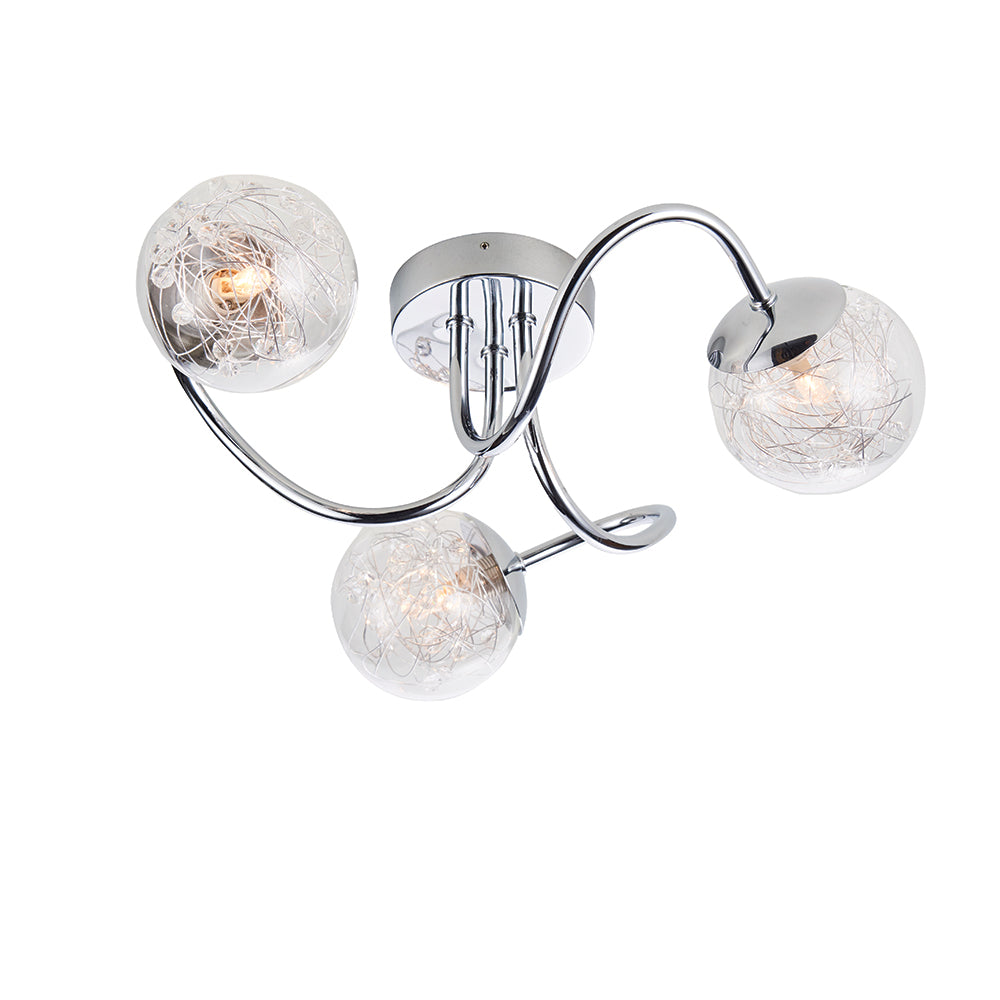 Endon Lighting 76880 Auria 3Lt Semi Flush Chrome Plate With Clear Glass & Chrome Wire