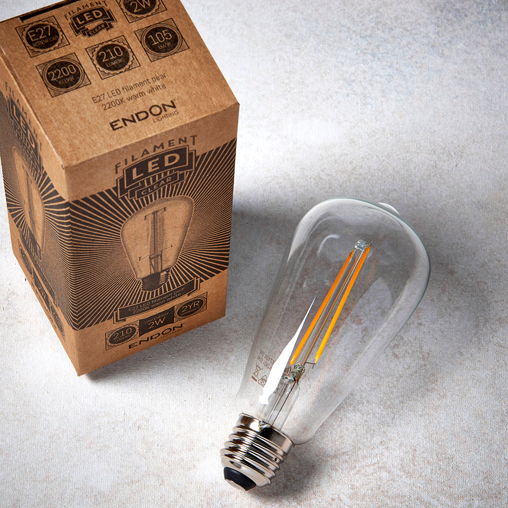 Endon Lighting 77106 E27 Led Filament Pear 1Lt Accessory Clear Glass