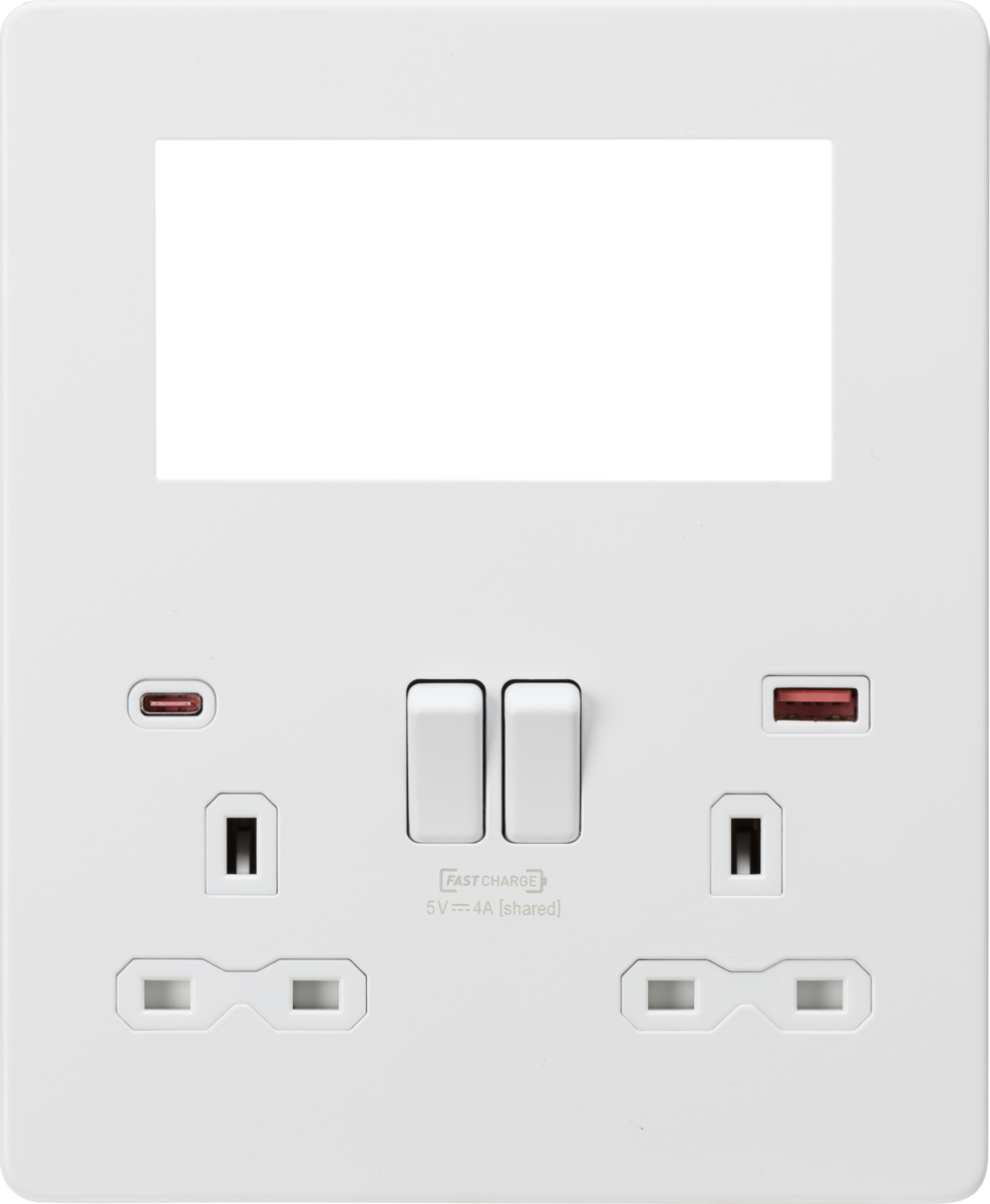 Screwless Small Multimedia Combination  Plate with FASTCHARGE - Matt White