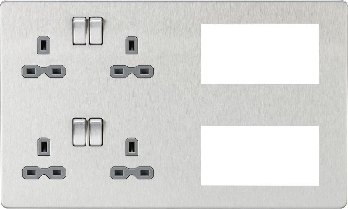 Screwless Combination Plate - Brushed Chrome with grey insert