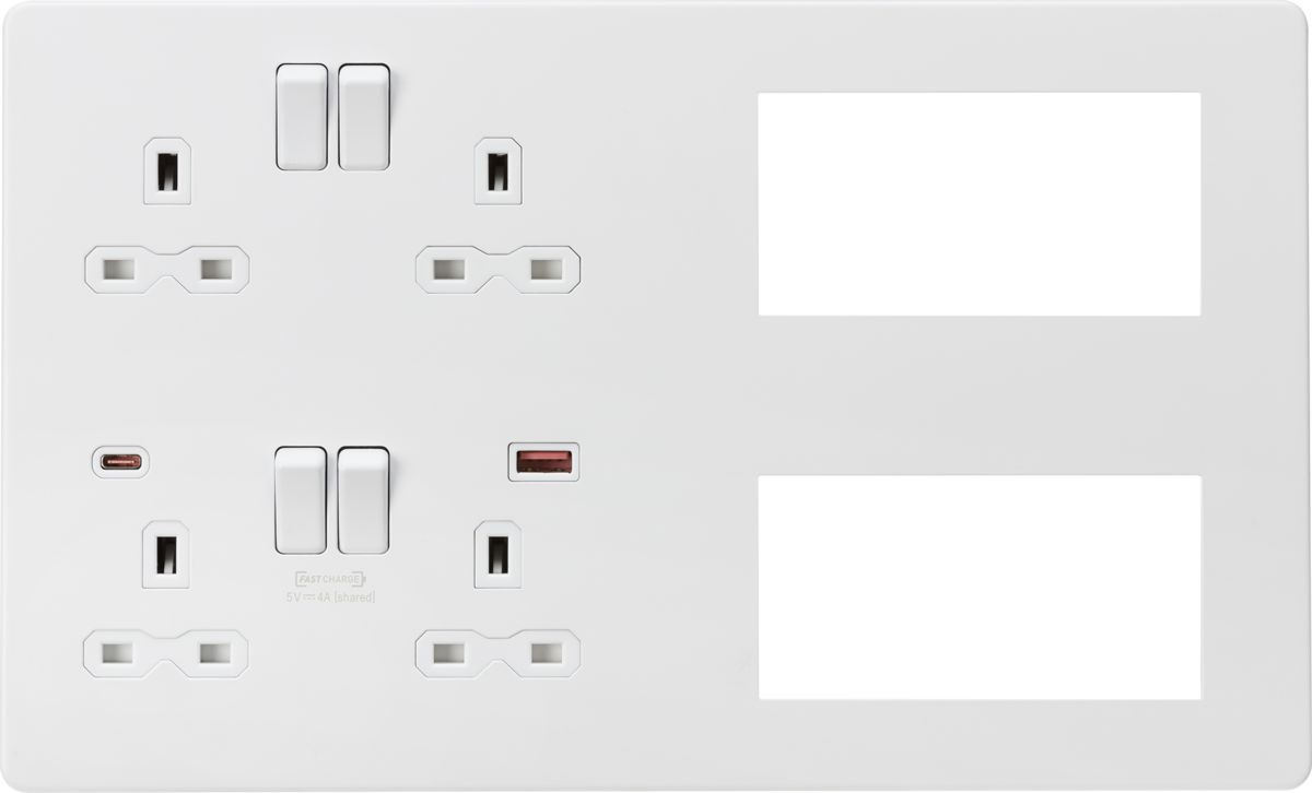 Screwless Combination Plate with Dual USB FASTCHARGE A+C - Matt White