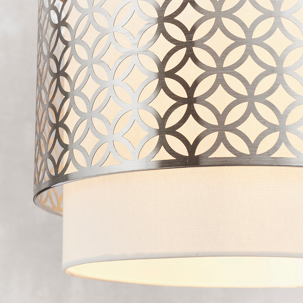 Endon Lighting 78726 Gilli 1Lt Pendant Satin Nickel Plate & Vintage White Linen