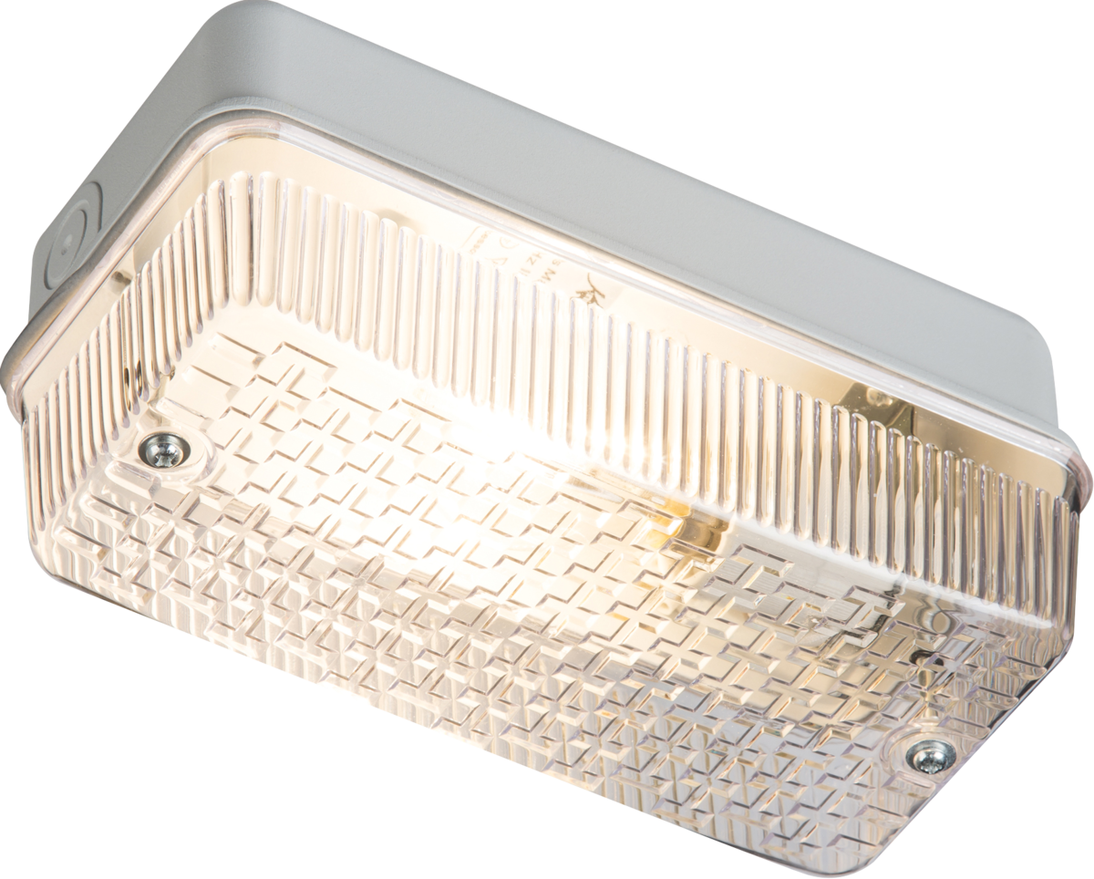 230V IP65 100W (BC) B22 Bulkhead with Clear Prismatic Diffuser and Aluminium Base