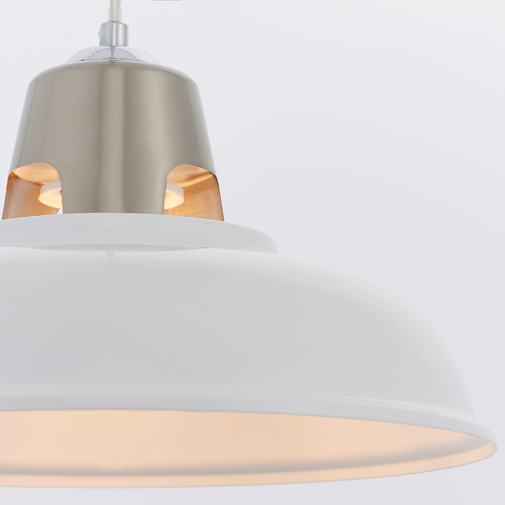 Endon Lighting 79491 Henley 1Lt Pendant Easyfit Gloss Vintage White & Satin Nickel Plate
